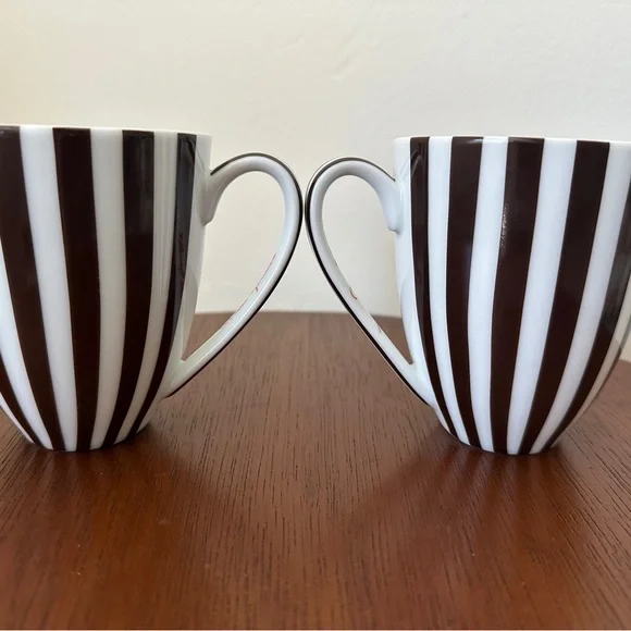 Henri Bendel Brown and White Striped Mugs (2) - Picture 2 of 8